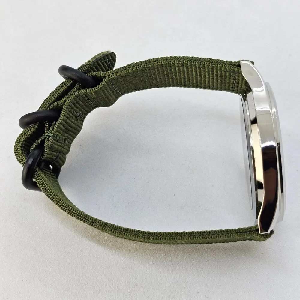 Men's‎ Field Watch 42MM Large Gray Case Black Dial Army Green Canvas Band Straps